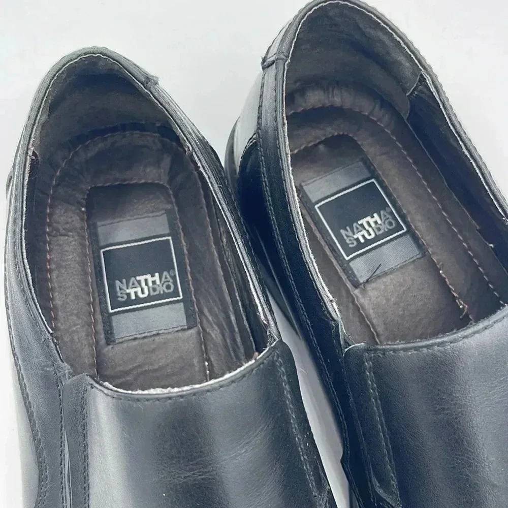 Natha Studio Leather Slip On Loafers, black